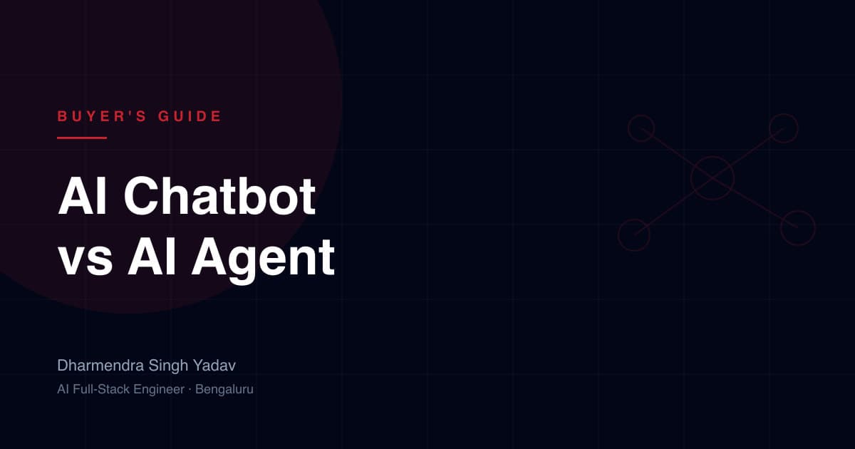 Illustration titled 'AI Chatbot vs AI Agent' with a connected node network.