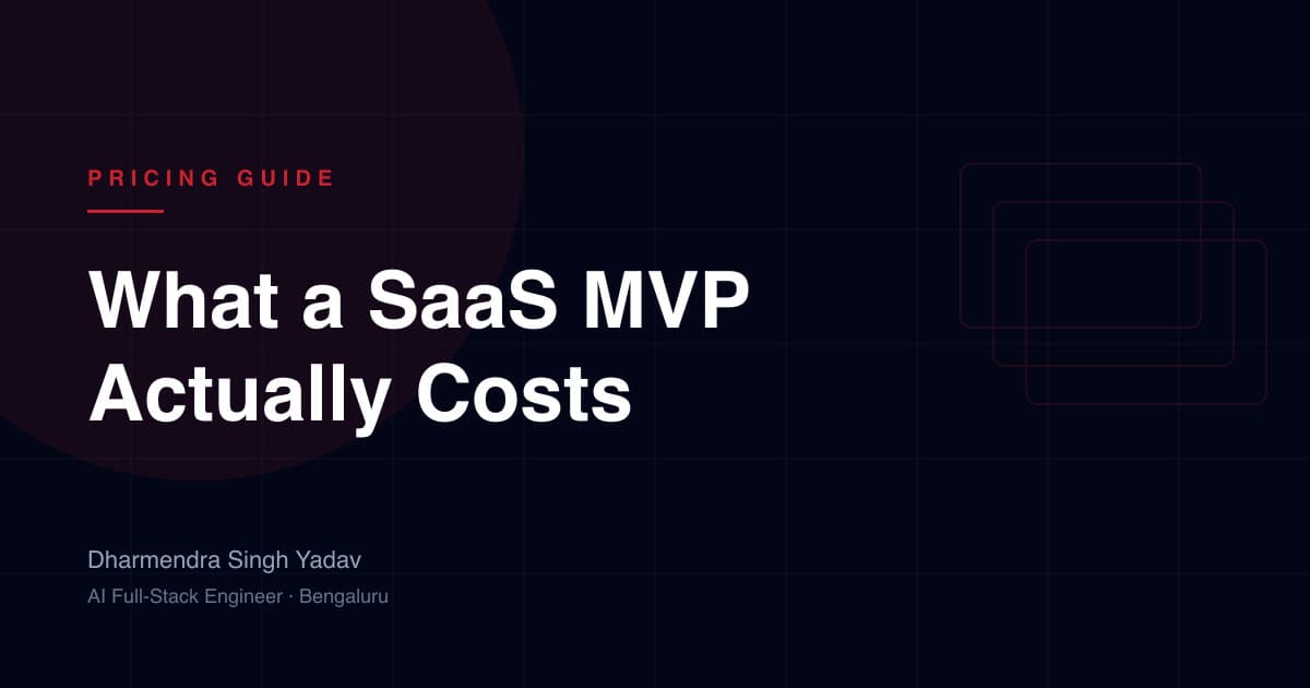 Illustration titled 'What a SaaS MVP Actually Costs' with layered application panels.