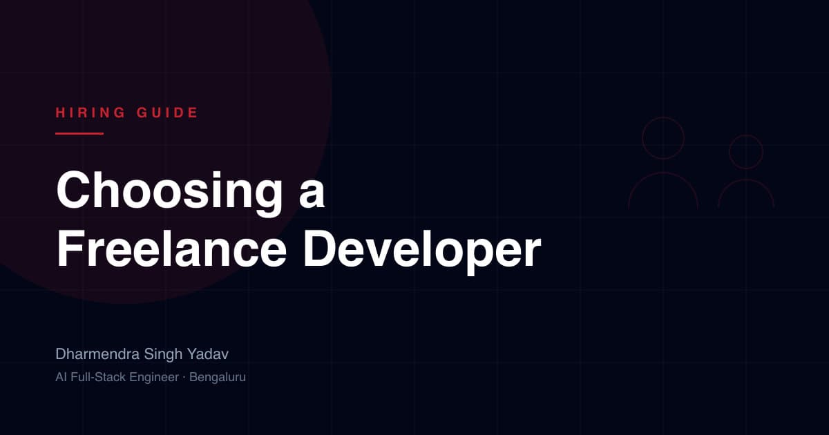 Illustration titled 'Choosing a Freelance Developer' with two abstract figures.